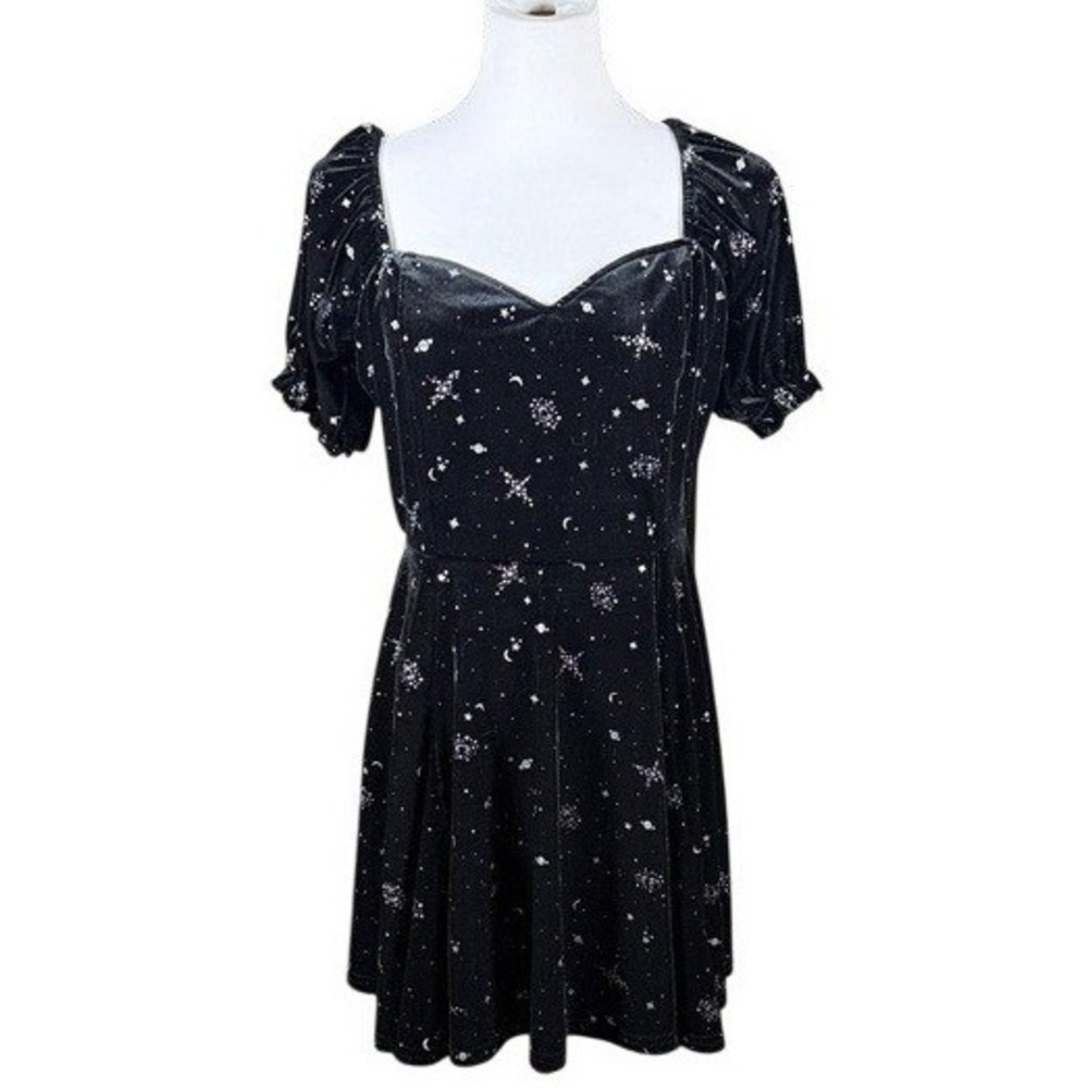 Disturbia Black Velvet Celestial Star Moon Mini Dress US 10 UK 14 AW22M261